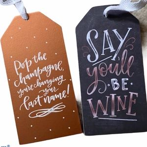 NEW wine/champagne bottle tag/bride/engagement